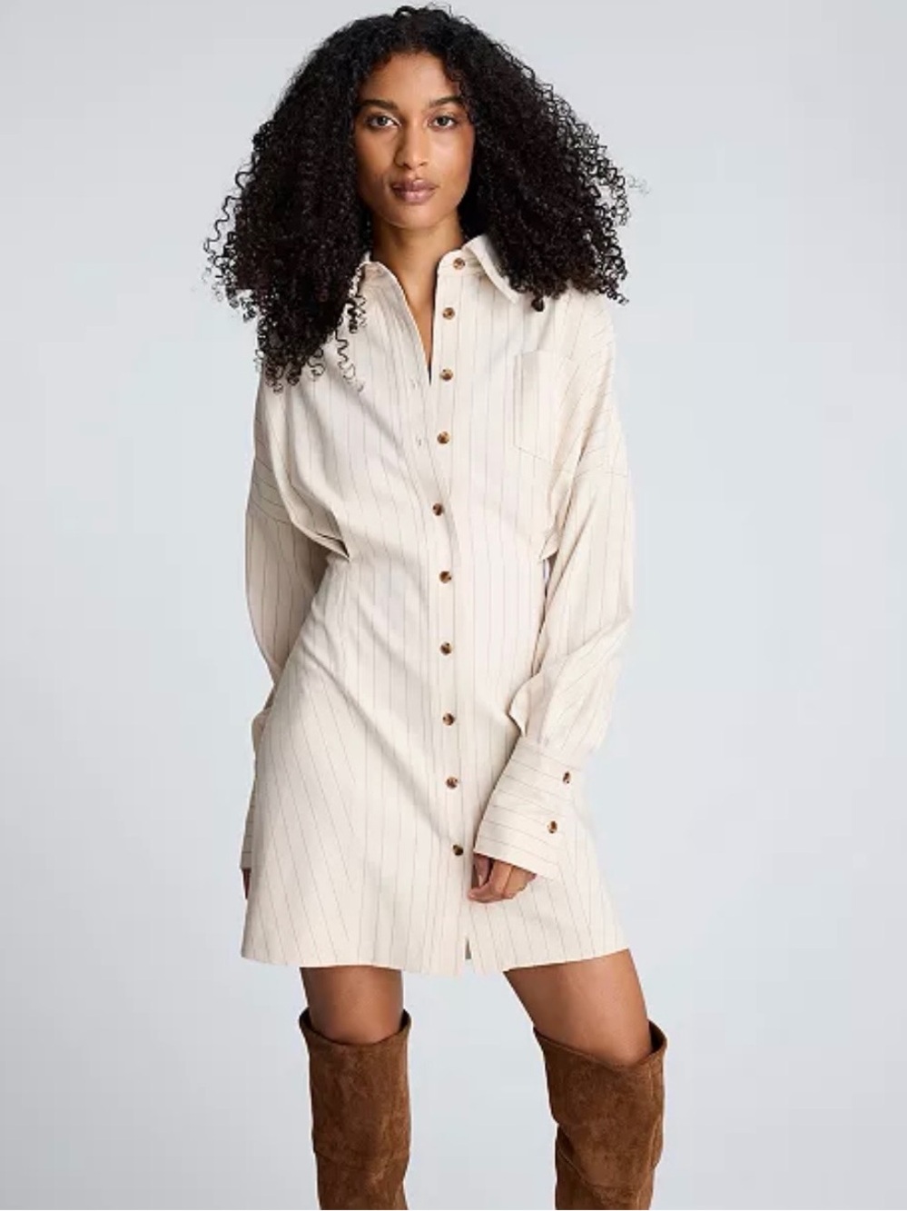 Kenneth Cole Cream Pinstripe Shirt Mini Dress